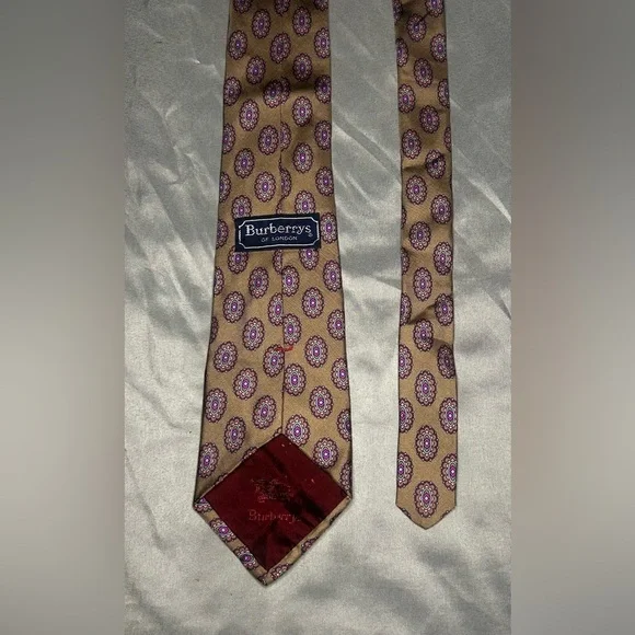 Men’s Burberry London Vintage Brown Purple Geometric Silk Necktie Designer Tie - Picture 2 of 4
